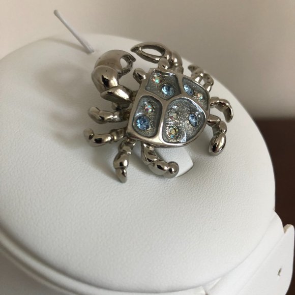 Vintage Silver Tone Rhinestone Crab Brooch Pin. - Picture 10 of 11